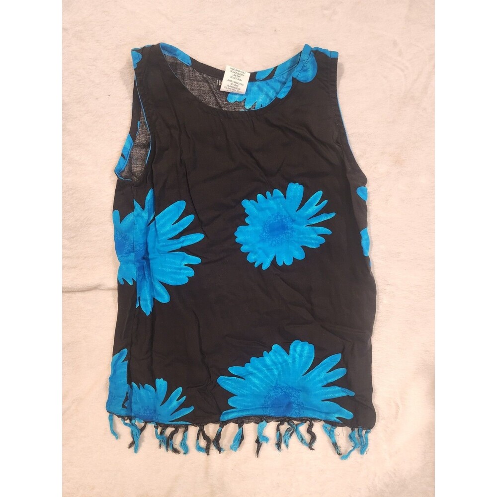 Vintage In Gear I.G. Sport Blue Black Floral Tunic Tank Shirt Large (Junior?)
